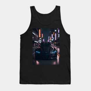 Dark Sports Car in Japanese Neon City Tank Top